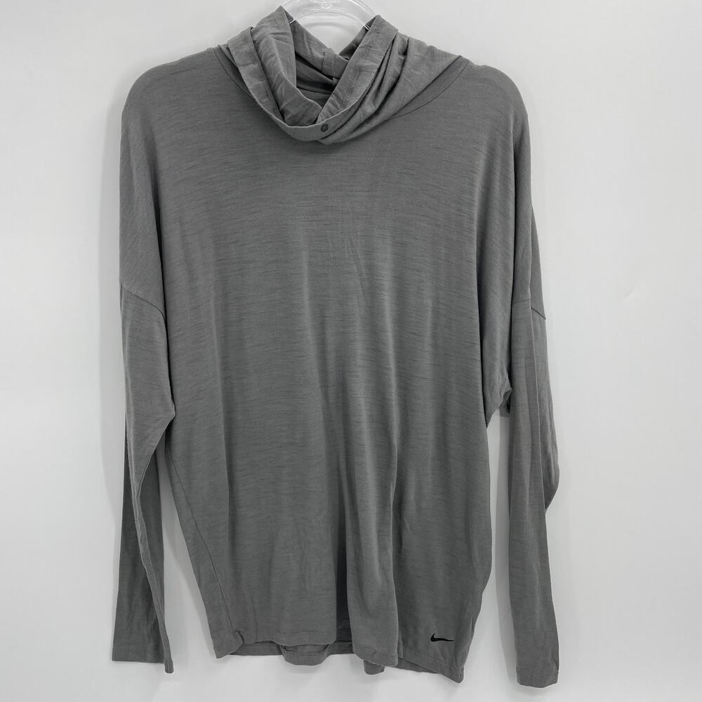 NIKE Wool Blend Long Sleeve Shirt Womens Sz L Cowl Neck Lightweight Layering Top